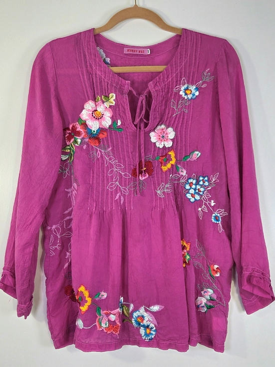 Johnny Was Tops - Johnny Was Magenta Embroidered Floral Tunic